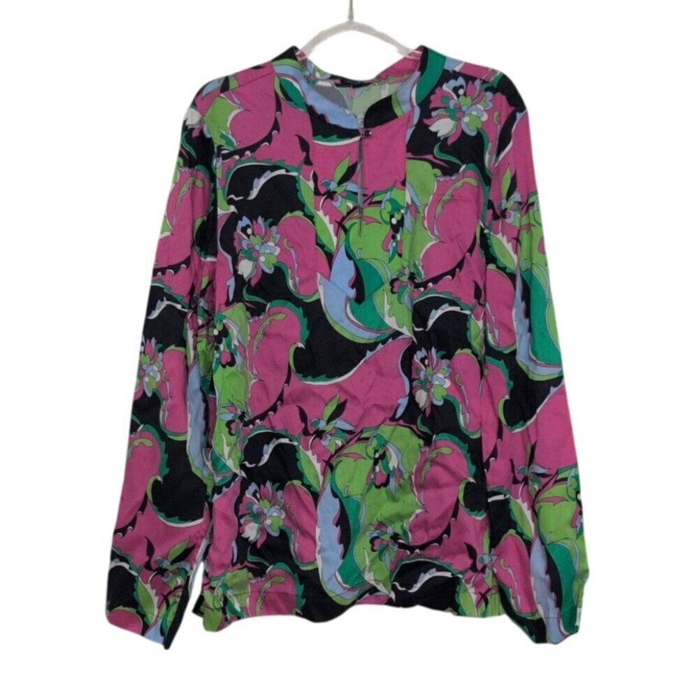 Talbots Floral Shirt Womens Size 12 Blue Pink Abstract Lightweight Long Sleeve